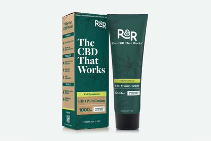 R&R Medicinals CBD Pain Cream packaging on a white background
